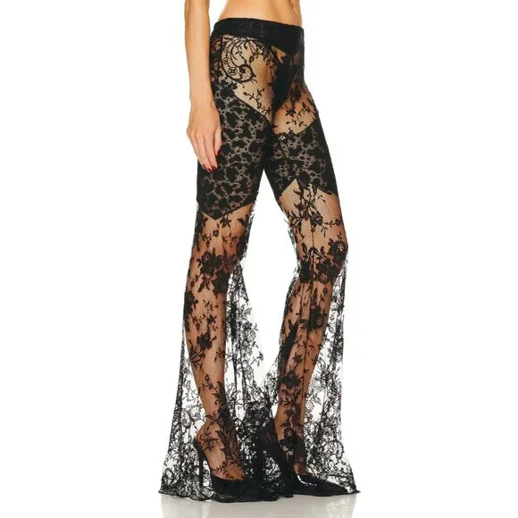 Roberto Cavalli Flared Floreal Chantilly Lace Pants Nero - Picture 2 of 4